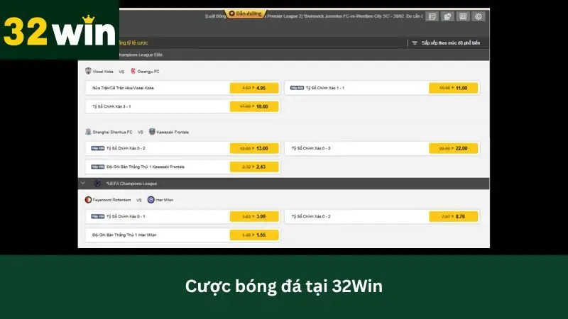 Trải nghiệm cá cược bóng đá 32Win trực tiếp 